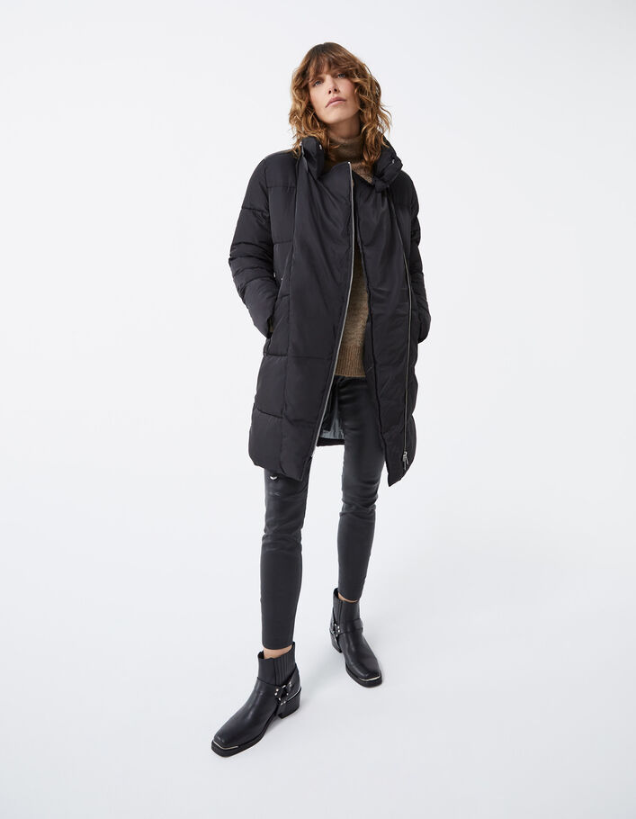 Women’s black quilted long padded jacket - IKKS