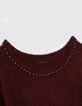 Robe tricot bordeau en maille mousseuse détails bijoux encolure femme-2