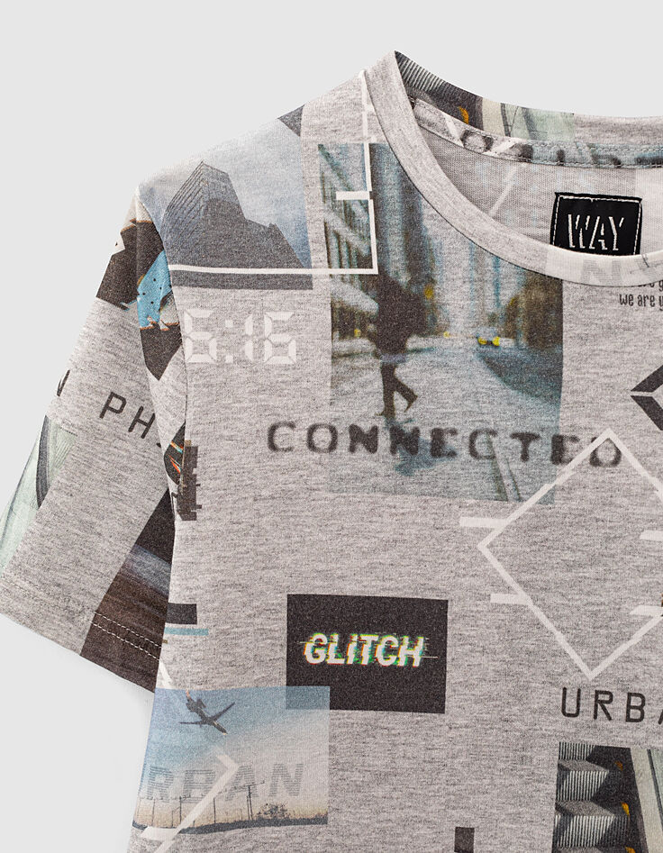 Boys’ mid-grey marl urban photo T-shirt-2 Boys’ mid-grey marl urban photo T-shirt-2