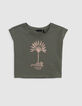 Khaki Mädchen-T-Shirt, Biobaumwolle, Palmen-Tiger, kupfer-8