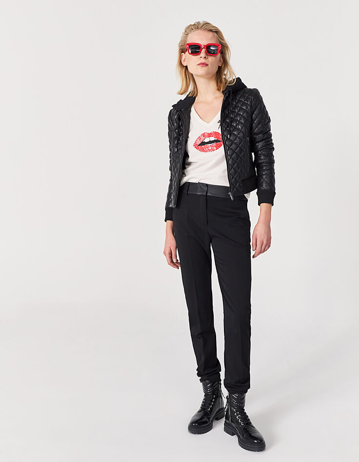 Weißes Damen-T-Shirt  mit Acid-Wash-Optik und Lippen-Motiv-7