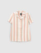 Chemise blanc cassé rayures kaki et orange garçon-1