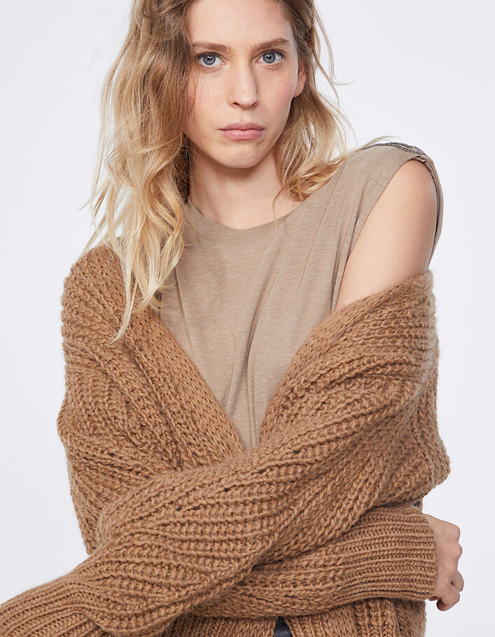 Women’s mahogany fluffy knit cardigan - IKKS