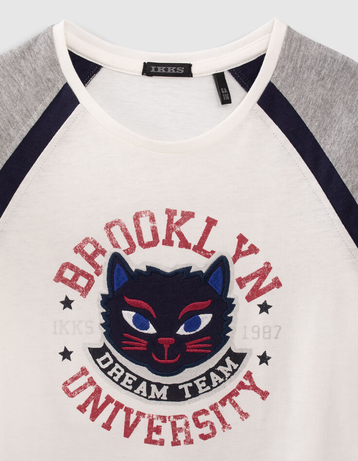 Girls’ off-white embroidered cat organic cotton T-shirt-2