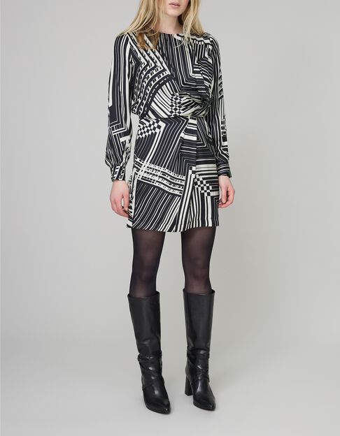 Pure Edition-Robe noire drap&eacute;e graphique Art D&eacute;co Femme - IKKS