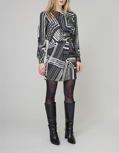 Pure Edition-Robe noire drapée graphique Art Déco Femme - IKKS