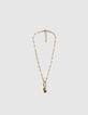 Collier grosse maille doré mousqueton et charms femme-1