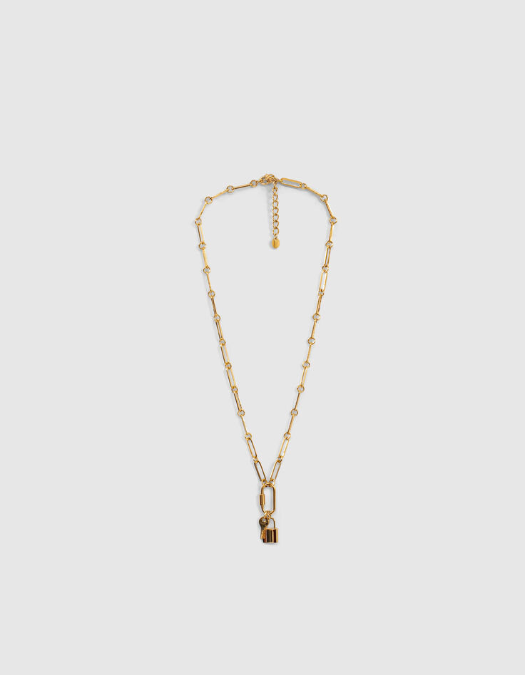 Collier grosse maille doré mousqueton et charms femme-1