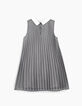 Robe argent plissée à col blanc fille-5