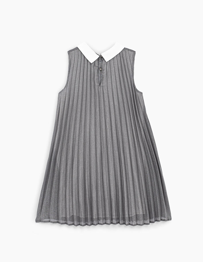 Girls’ silver pleated dress with white collar - IKKS