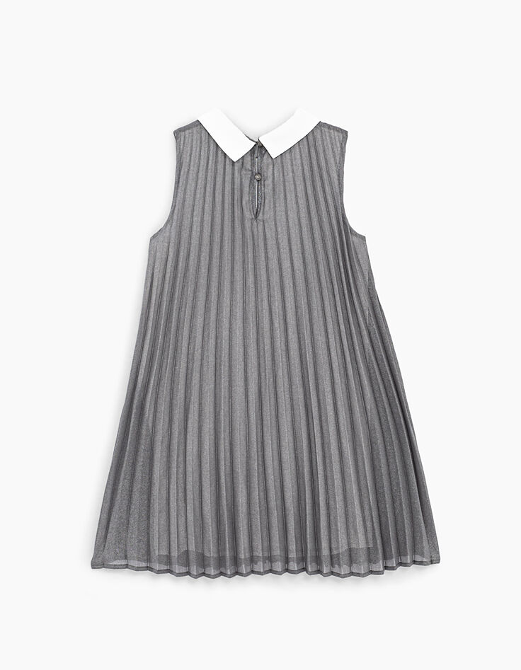 Robe argent plissée à col blanc fille-5 Robe argent plissée à col blanc fille-5