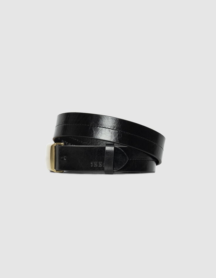 Women’s black leather belt with yellow metal buckle-3 Women’s black leather belt with yellow metal buckle-3