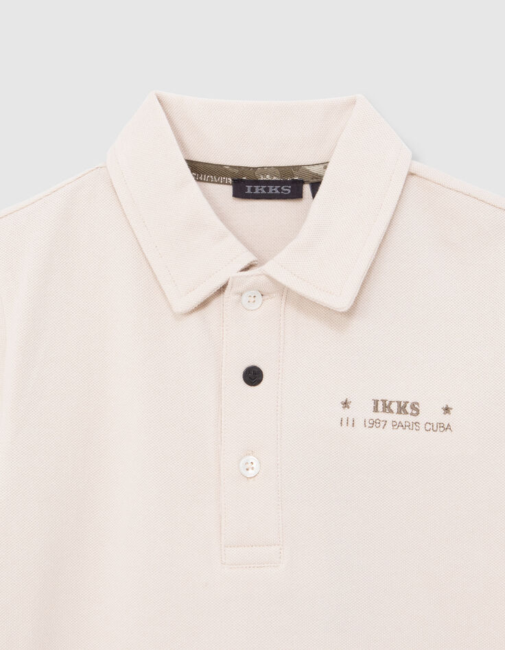 Polo beige coton bio brodé poitrine garçon-4