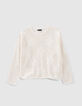 Girls&rsquo; ecru openwork knit sweater with flower motif-2