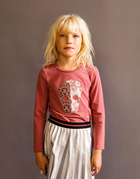 T-shirt bois de rose coton bio visuel tête de mort fille