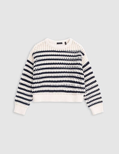 Pull marini&egrave;re coton bio tricot ajour&eacute; fille - IKKS