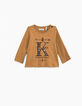 Oker T-shirt opdruk geborduurde letter K babymeisjes -1