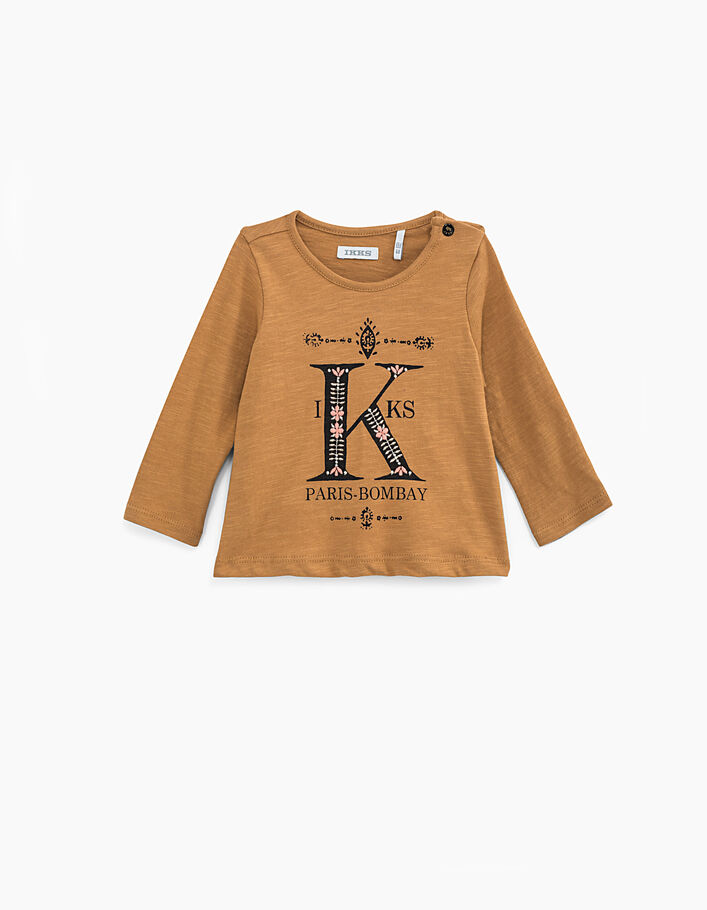 Camiseta ocre visual letra K bordada bebé niña  - IKKS