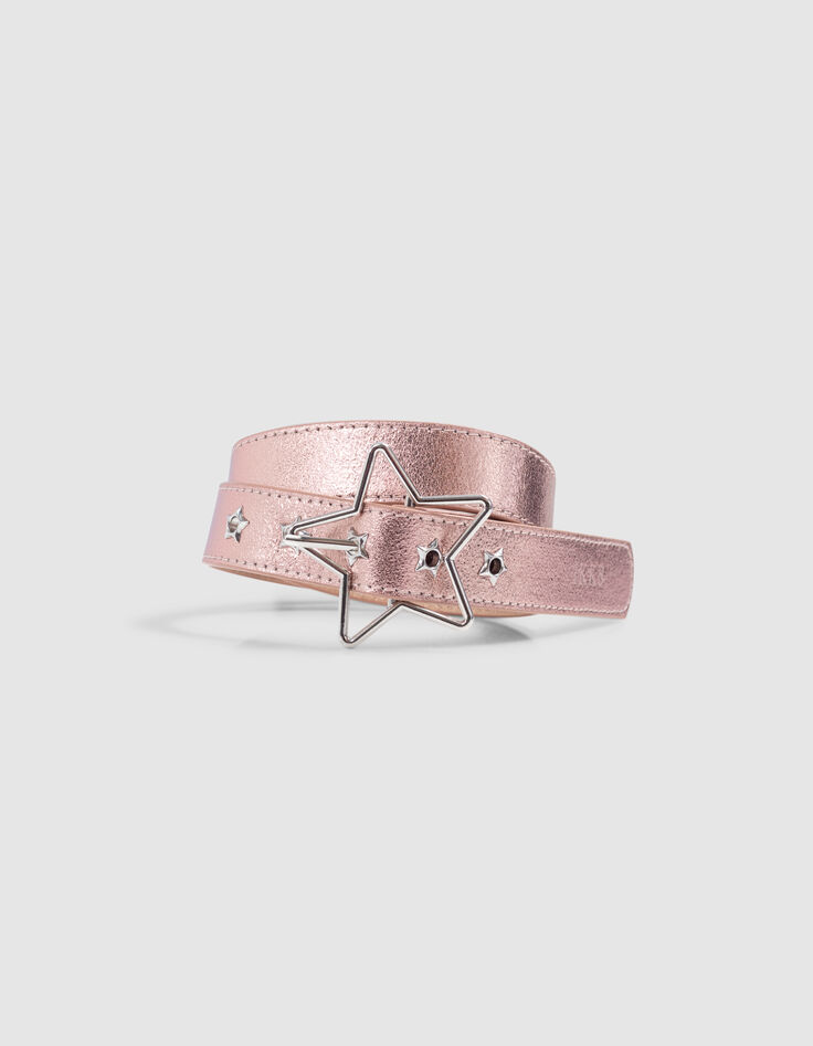Metallic pink belt with star buckle for girl-2