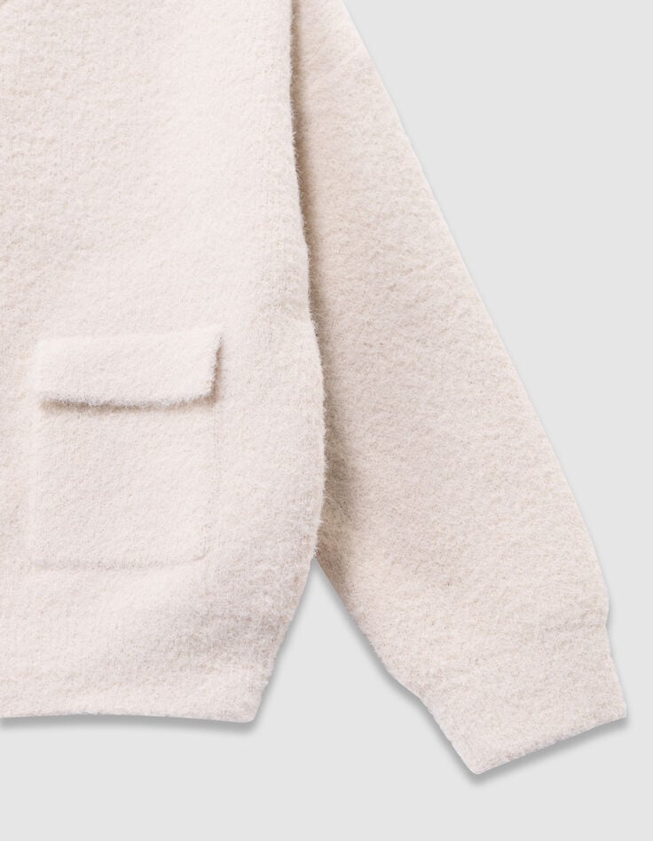 Beige gebreid donzig vest met knopen meisjes-4 Beige gebreid donzig vest met knopen meisjes-4