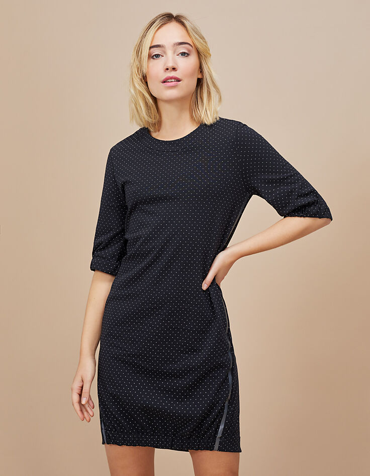 Robe noire maille piquée à micro-cœurs I.Code-2 Robe noire maille piquée à micro-cœurs I.Code-2