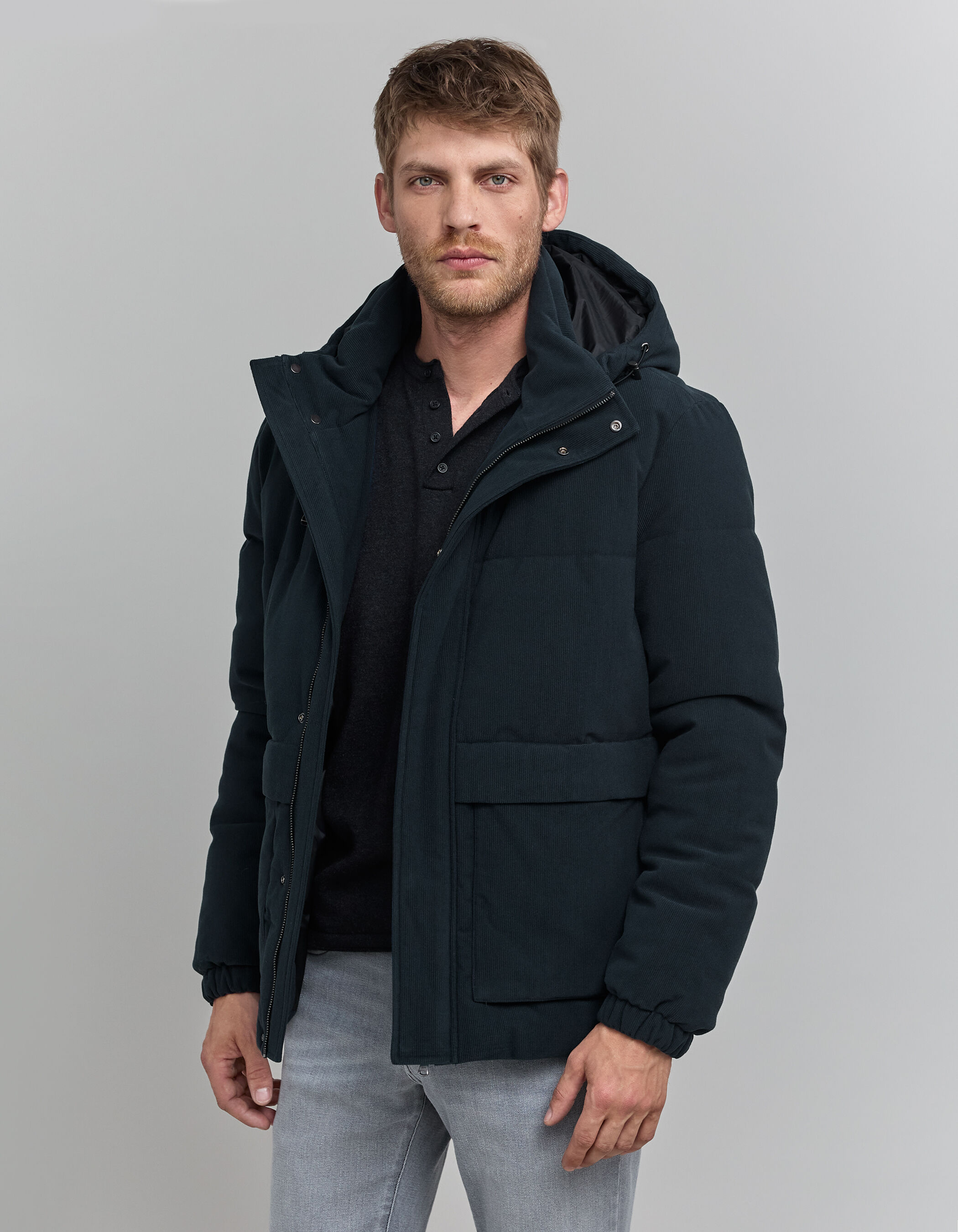Doudoune marine velours reliefe Homme IKKS