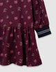 Robe manches longues bordeaux imprimé bouquets fille-4