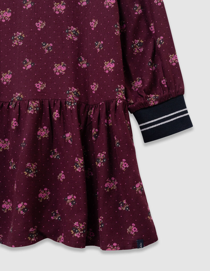 Robe manches longues bordeaux imprimé bouquets fille-4
