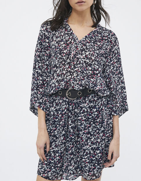Women’s navy tachist print short dress - IKKS