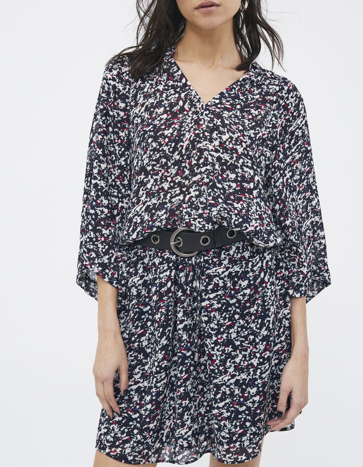 Women’s navy tachist print short dress-1