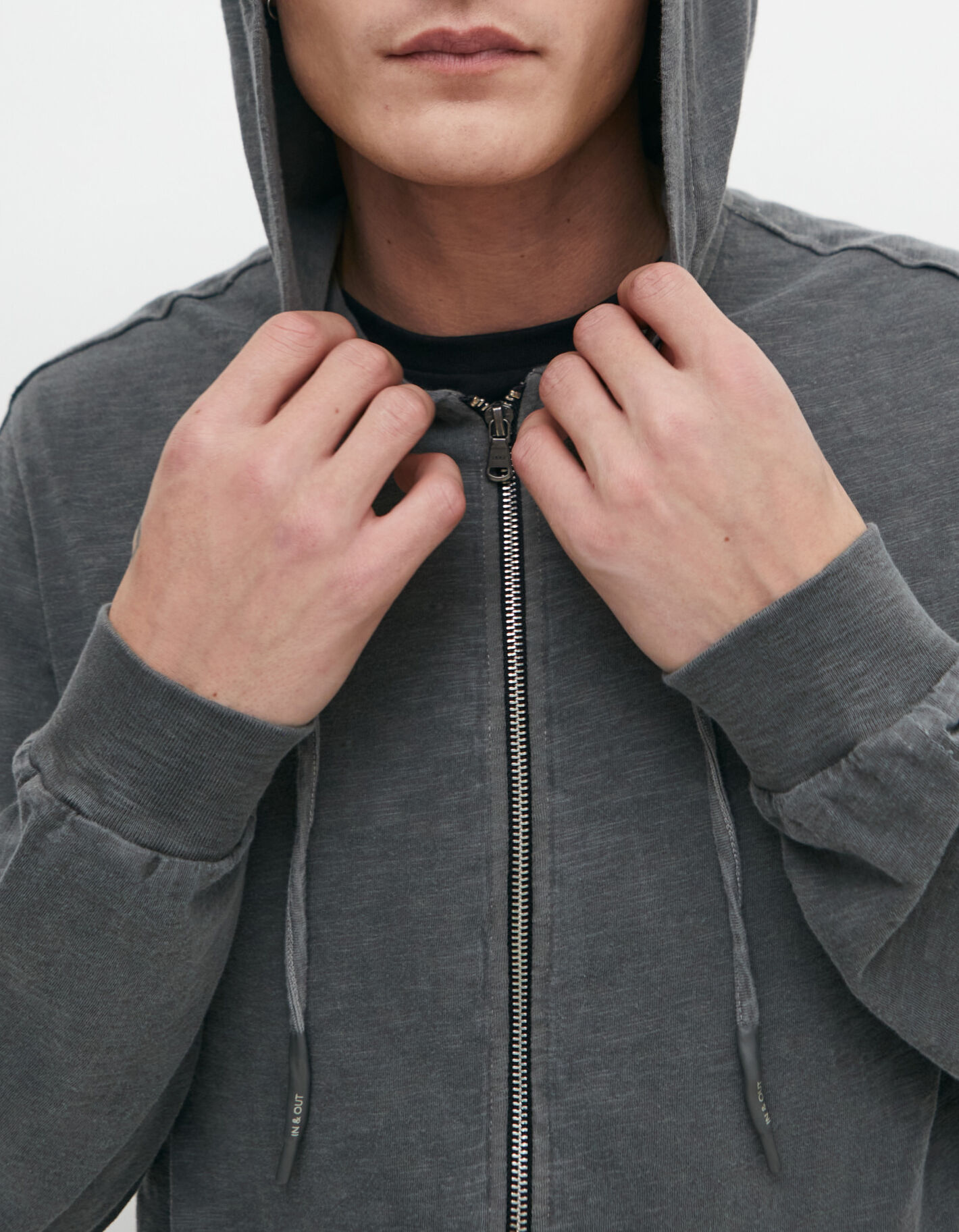 Men s storm slub sweatshirt fabric hooded cardigan IKKS