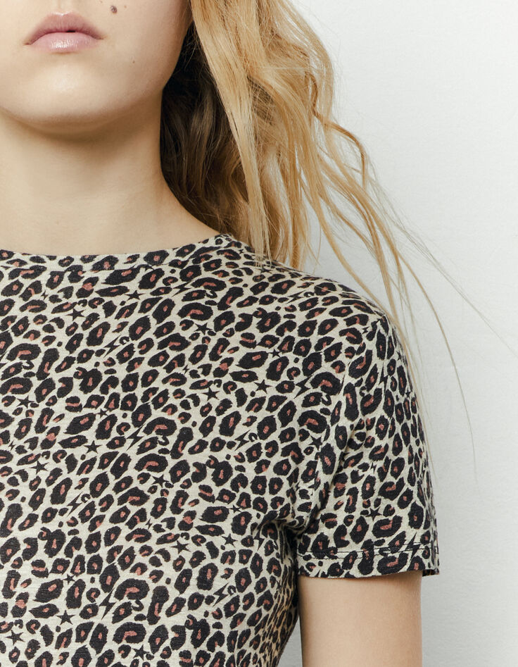 Damen-T-Shirt im Leo-Print aus Viscose und Leinen-4