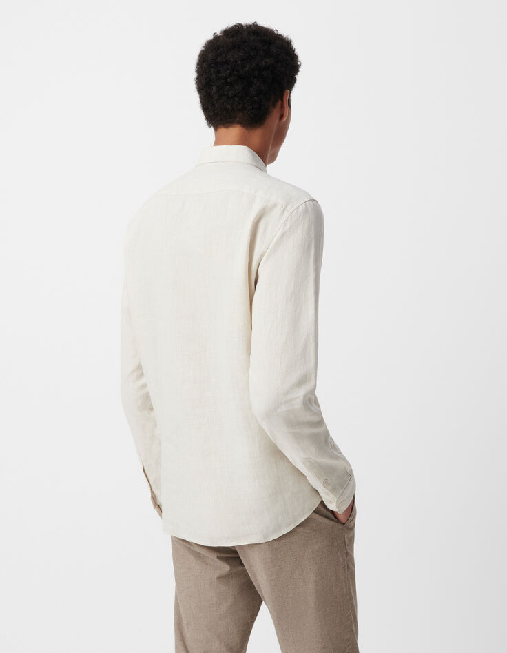 Men’s beige linen SLIM shirt-4