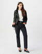 Blouson noir en cuir d'agneau à capuche amovible femme-1