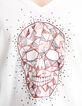 Wit T-shirt doodshoofdopdruk en studs Dames-4