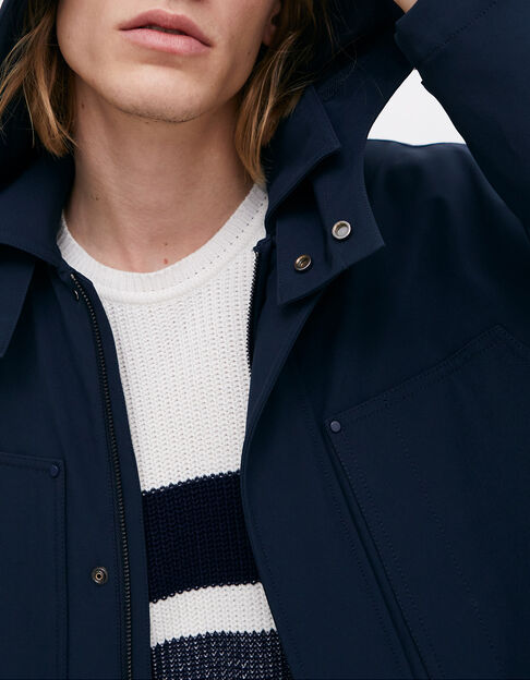 Parka azul marino capucha bolsillos doble entrada hombre