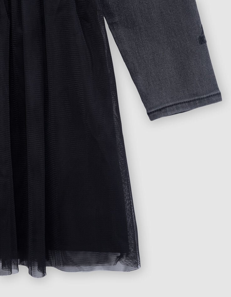 Robe grise bi-matière jupon tulle fille-4 Robe grise bi-matière jupon tulle fille-4