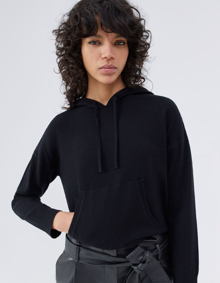 Women’s black wool and cashmere Pure Edition hoodie - IKKS
