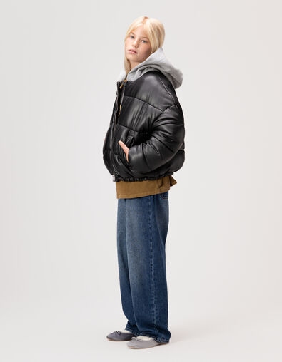Kurze schwarze Mädchen-Steppjacke mit langen Ärmeln - IKKS