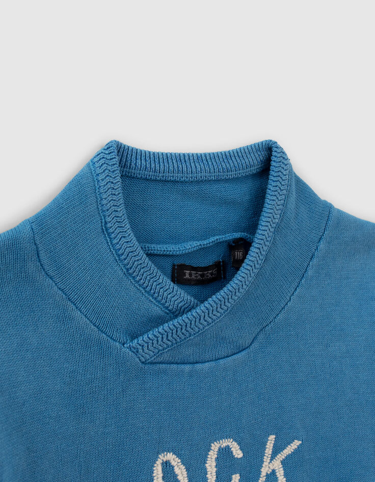 Blauer Jungen-Strickpulli, gebleichte Optik, Stickmotiv-5