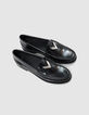 Women's black glac&eacute; leather loafers-4