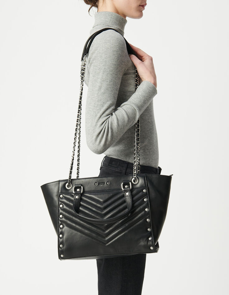 Tas 1440 zwart leer bezaaid Maat Medium Dames-8