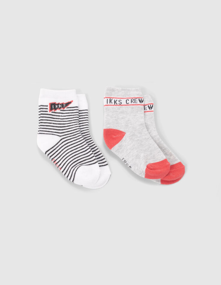 Graue, rote und weiß gestreifte Socken für Babyjungen-3
