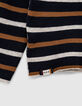 Omkeerbare trui navy en grijs, cognac strepen -6