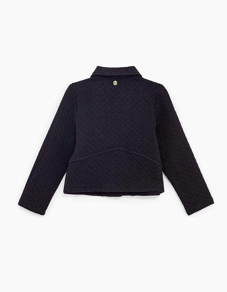 Cardigan noir esprit motard molleton matelassé fille-5