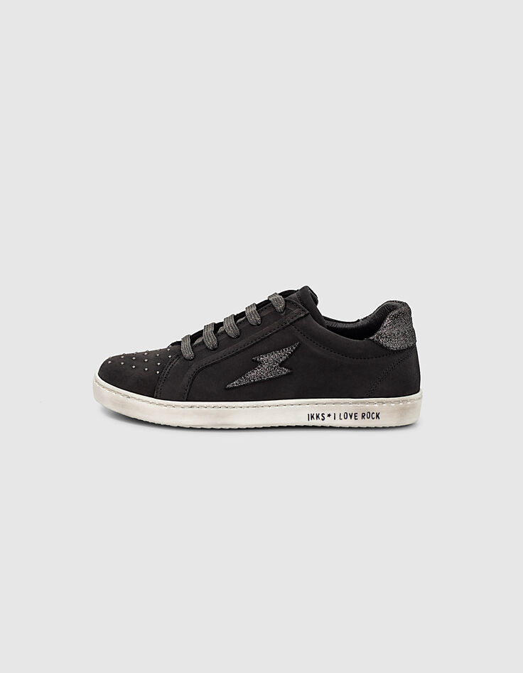 Schwarze Mädchen-Sneakers aus Veloursleder mit Nieten-4