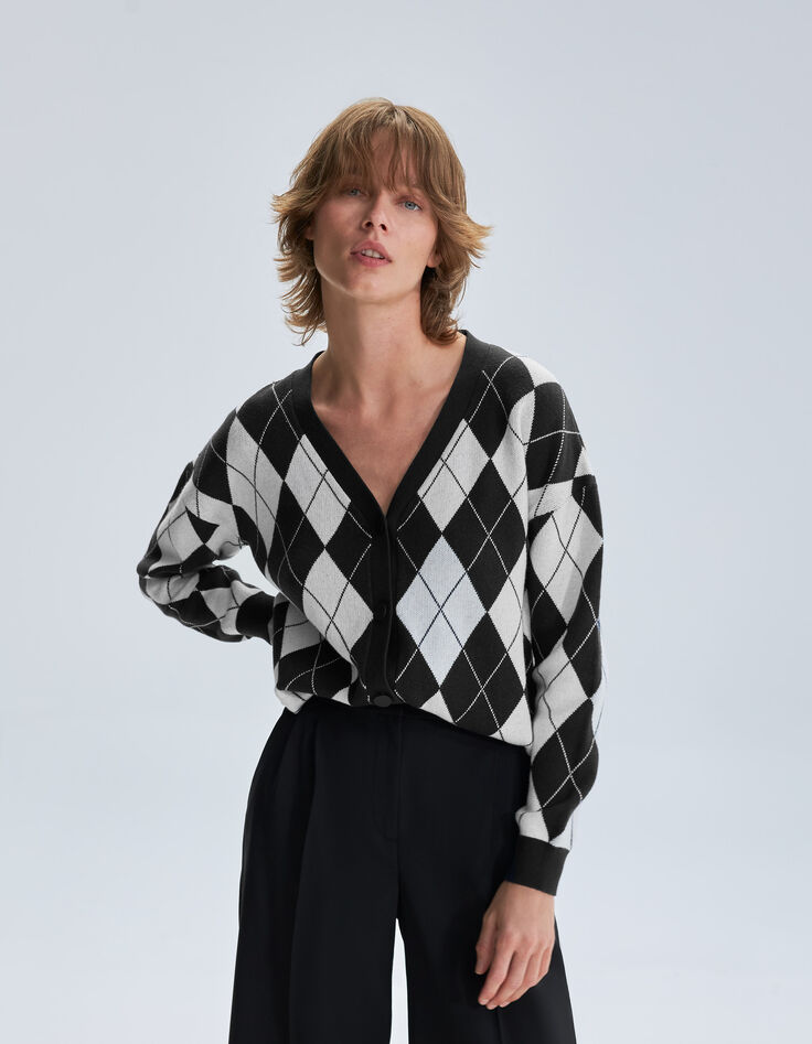 Gebreid vest grijs en ecru Argyle-motief Dames-9