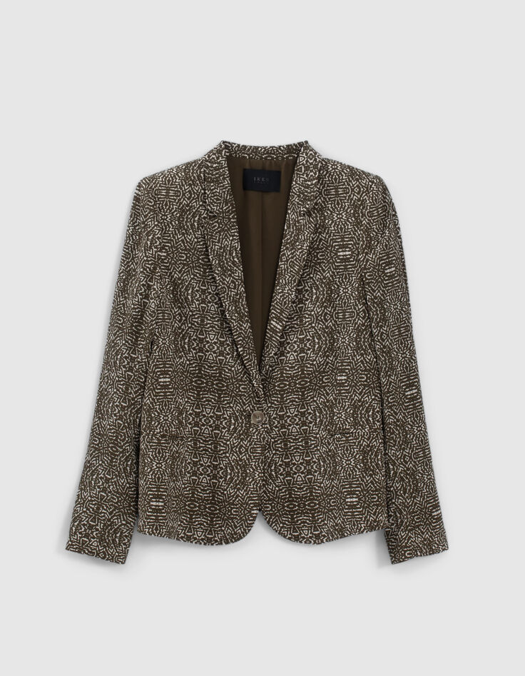 Veste courte de tailleur coloris kaki imprimé fantaisie femme-8
