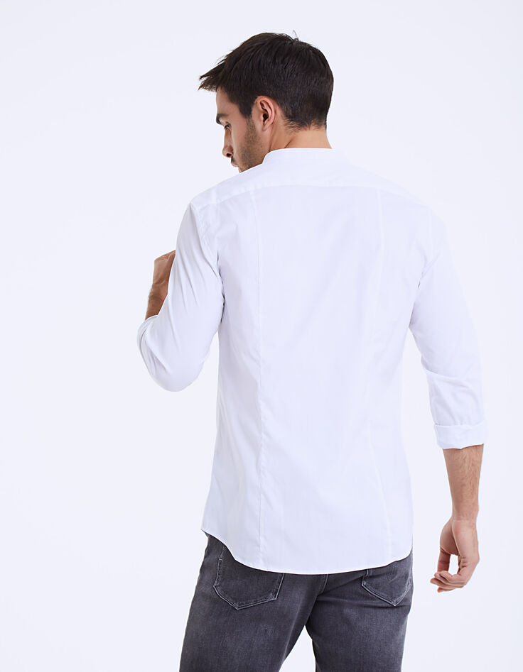 Chemise slim blanche à col Mao homme-4