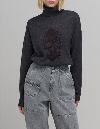 Grauer Lurex-Totenkopf-Strickpullover f&uuml;r Damen - IKKS